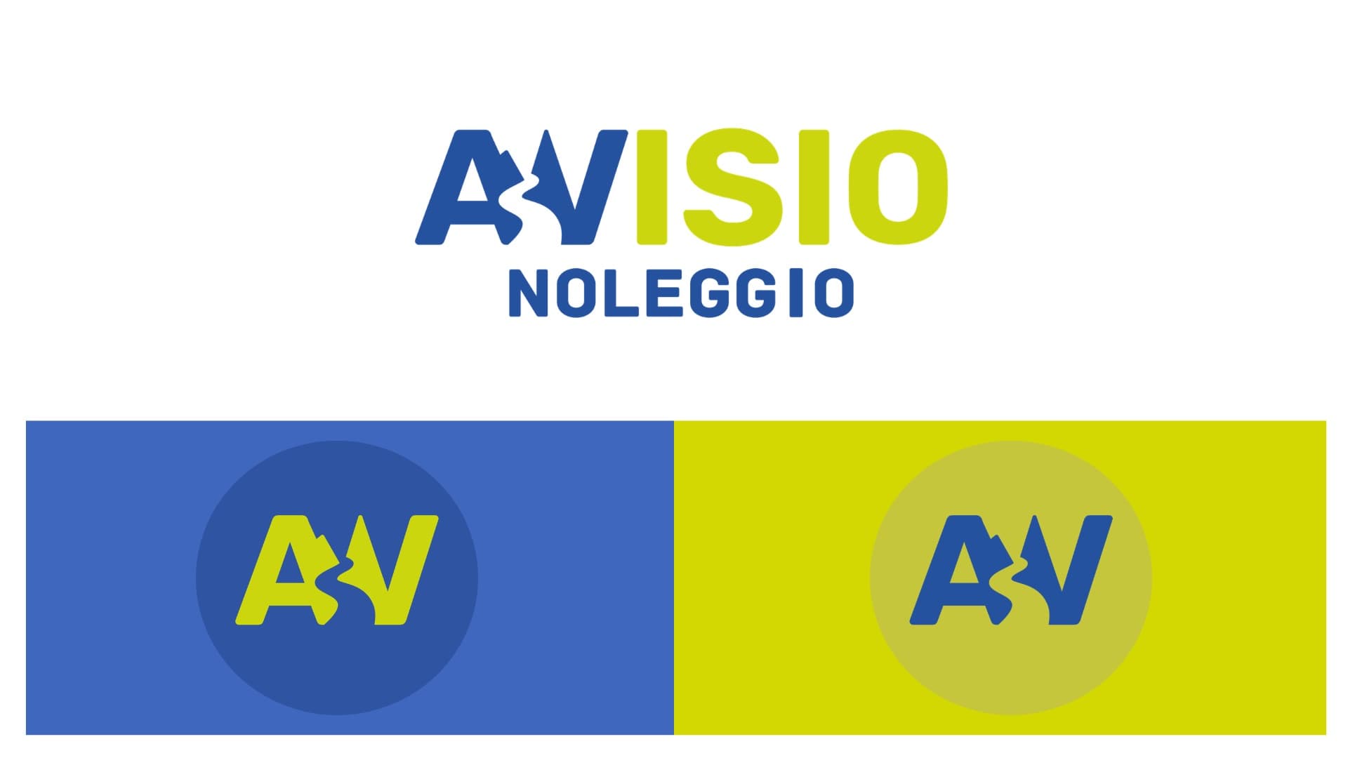 Il nuovo logo Avisio Noleggio e il monogramma AV in blu e lime