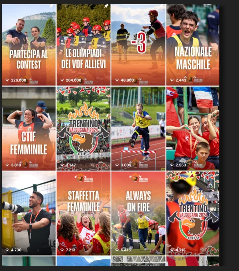 Il feed Instagram @ctif2024official: reel dell'evento con decine di migliaia di visualizzazioni ciascuno