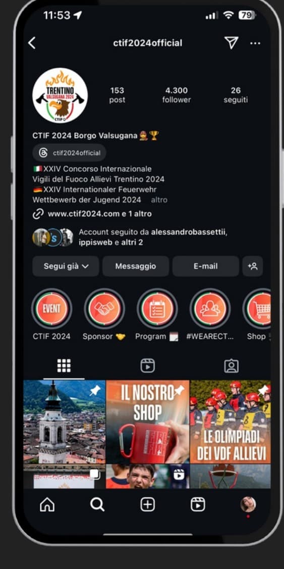 Il profilo Instagram ufficiale @ctif2024official gestito da IppisWeb: 4.300 follower, 153 post