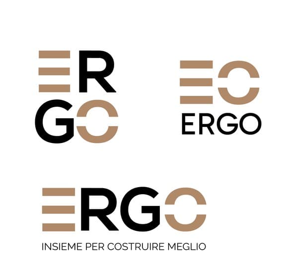 Logo Ergo declinato su pannelli di marca color camel