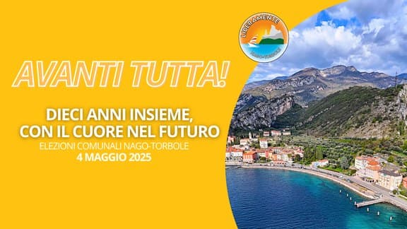Grafica di campagna «Avanti tutta, Dieci anni insieme» con l'Alto Garda