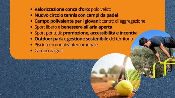 Grafica di campagna sui punti programmatici per sport e comunità