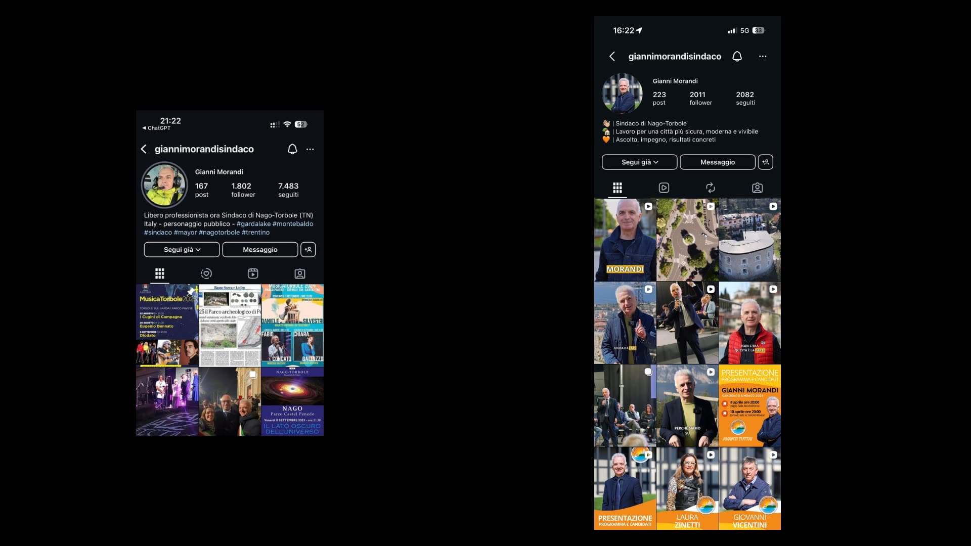 Il profilo social prima e dopo l'intervento IppisWeb: feed riordinato, grafiche coordinate e contenuti in linea con la campagna