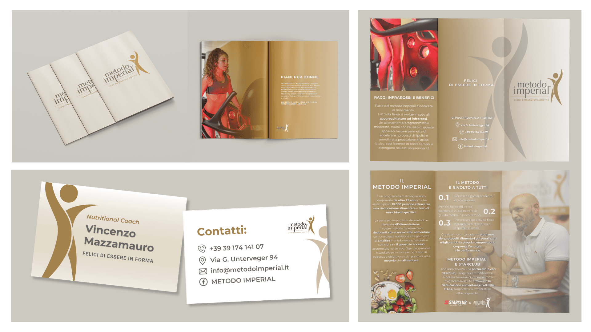 Materiale stampato Metodo Imperial: catalogo, biglietti da visita e pieghevole a 3 ante