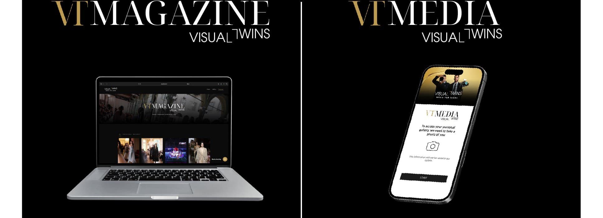 I sotto-brand VT Magazine e VT Media: mockup su laptop e smartphone