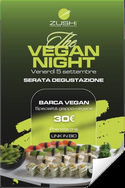 Locandina Zushi Vegan Night in stile minimal-pop giapponese